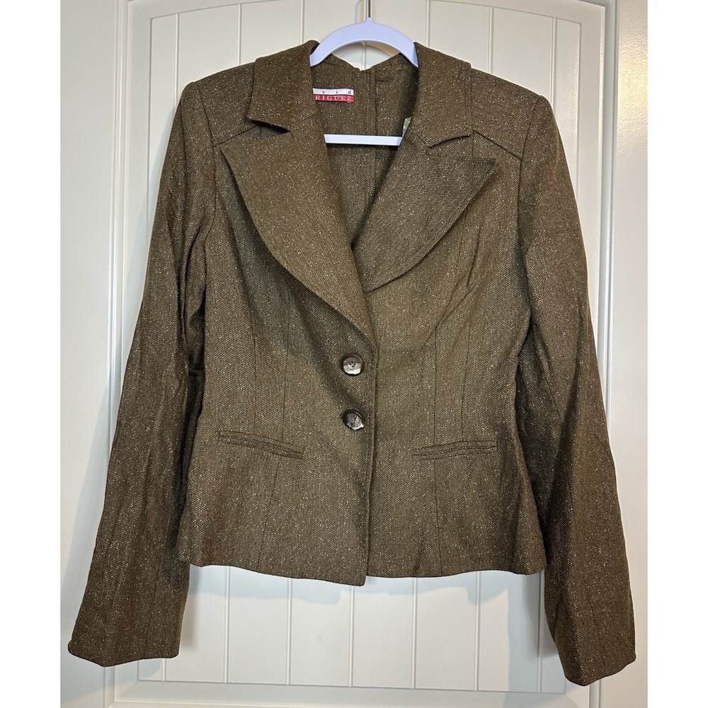 Vintage David Rodriguez Tweed silk lined Blazer Jacket back button accents sz 10